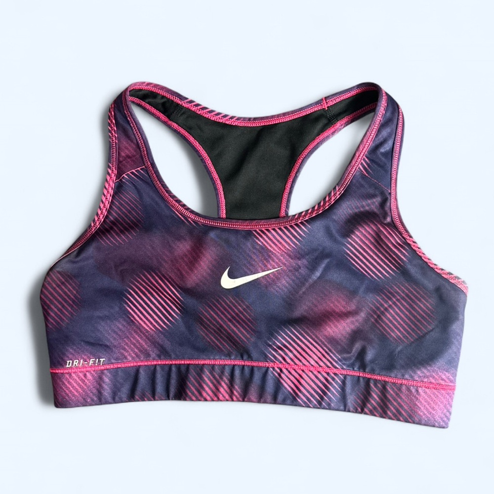 Nike Women's Dri-FIT Sports Bra - Purple and Pink Pattern